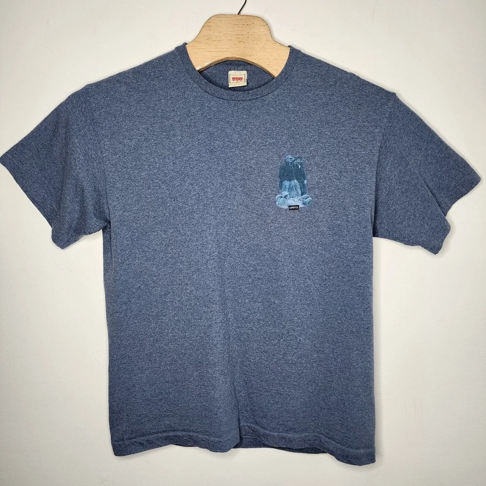 Vintafe 1996 90s LEVI's Blue Jeans Mens T-Shirt L‎ Single Stitch USA Made Promo